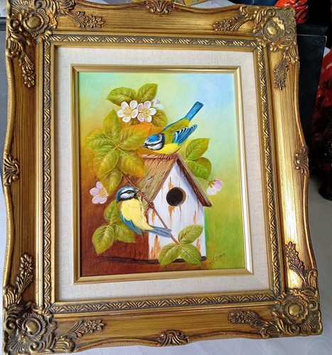 Oil painting blue tits box - ,